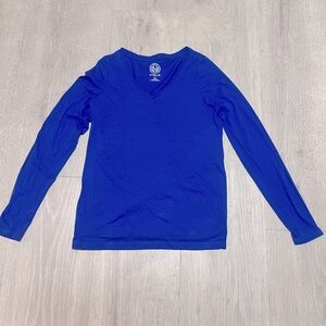 Blue V-Neck Long Sleeve Tee